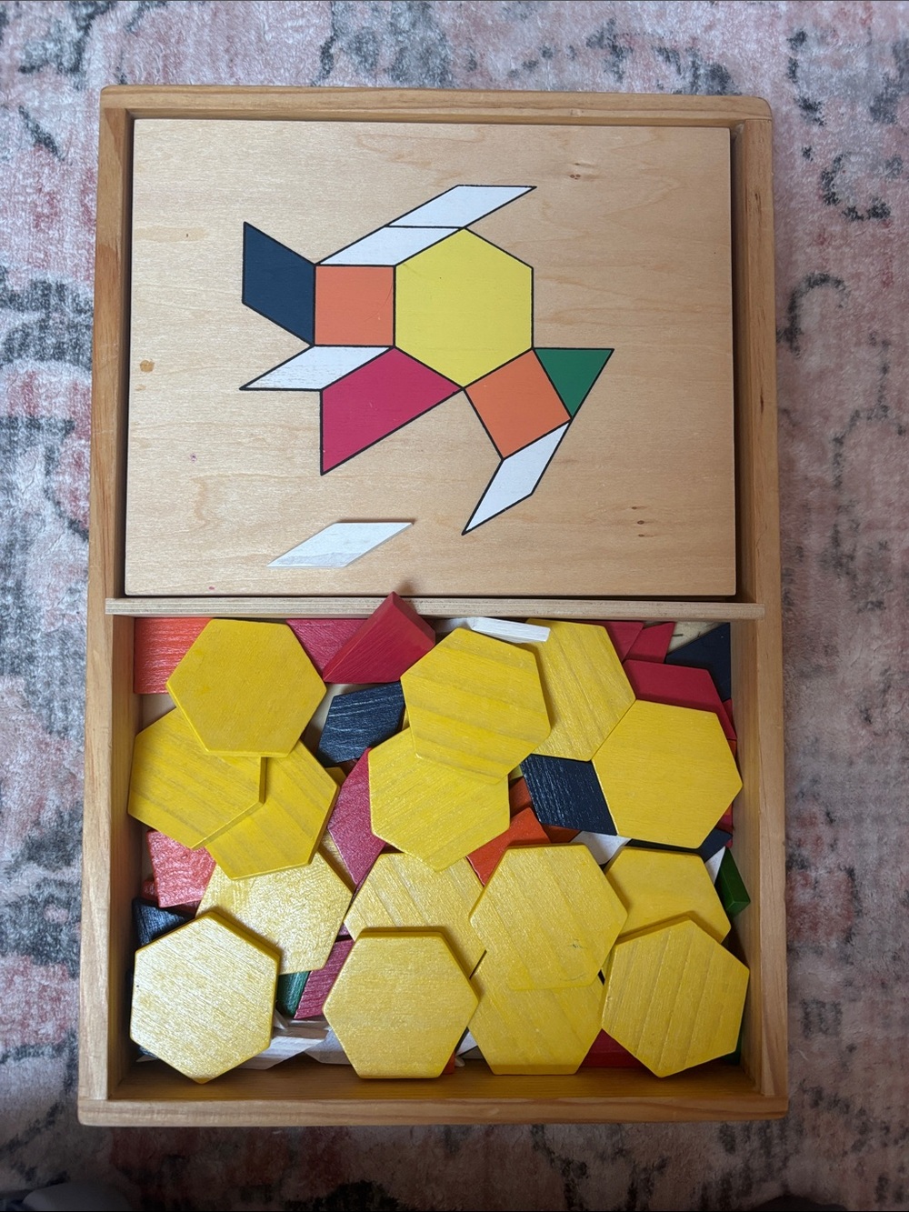 Kids Wooden Pattern Blocks Set - Yellow, Red, Green, Black, White